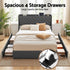 Queen Bed Frame with 4 Storage Drawers and Charging Station Tufted Wingback Headboard 300kg Loads Charcoal Grey