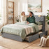 Queen Bed Frame with 4 Storage Drawers and Charging Station Tufted Wingback Headboard 300kg Loads Charcoal Grey