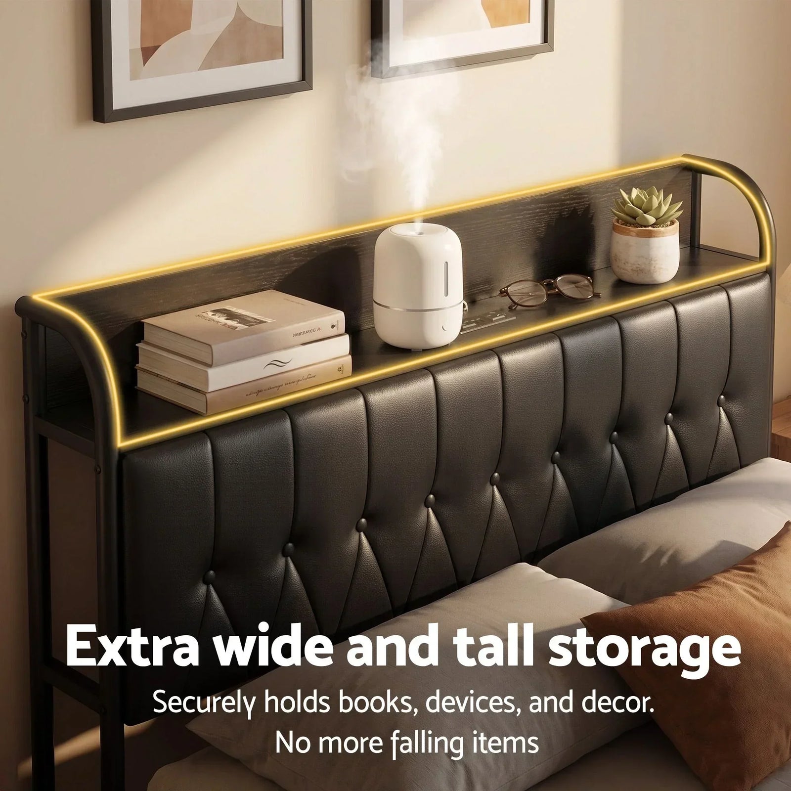 Double Bed Frame with Storage Headboard SAA Certified Charging Station