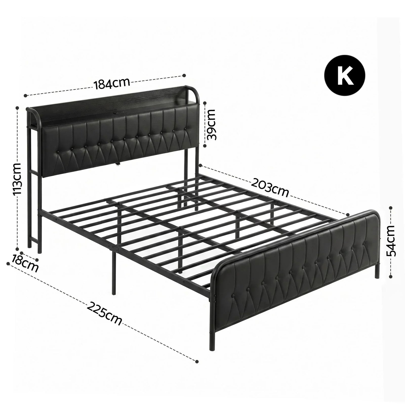King Bed Frame with Storage Headboard SAA Certified Charging Station