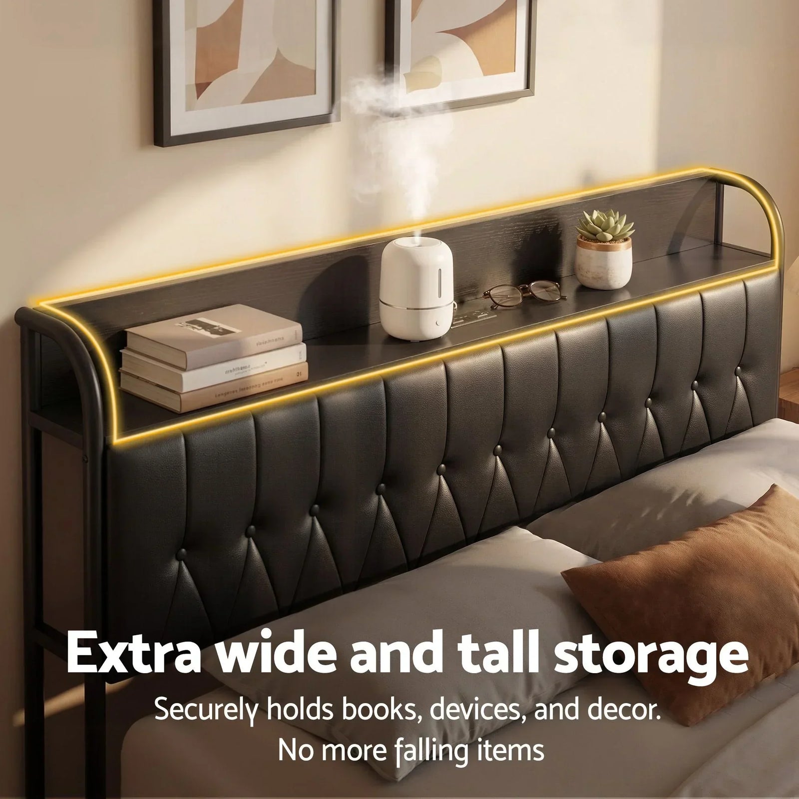 King Bed Frame with Storage Headboard SAA Certified Charging Station