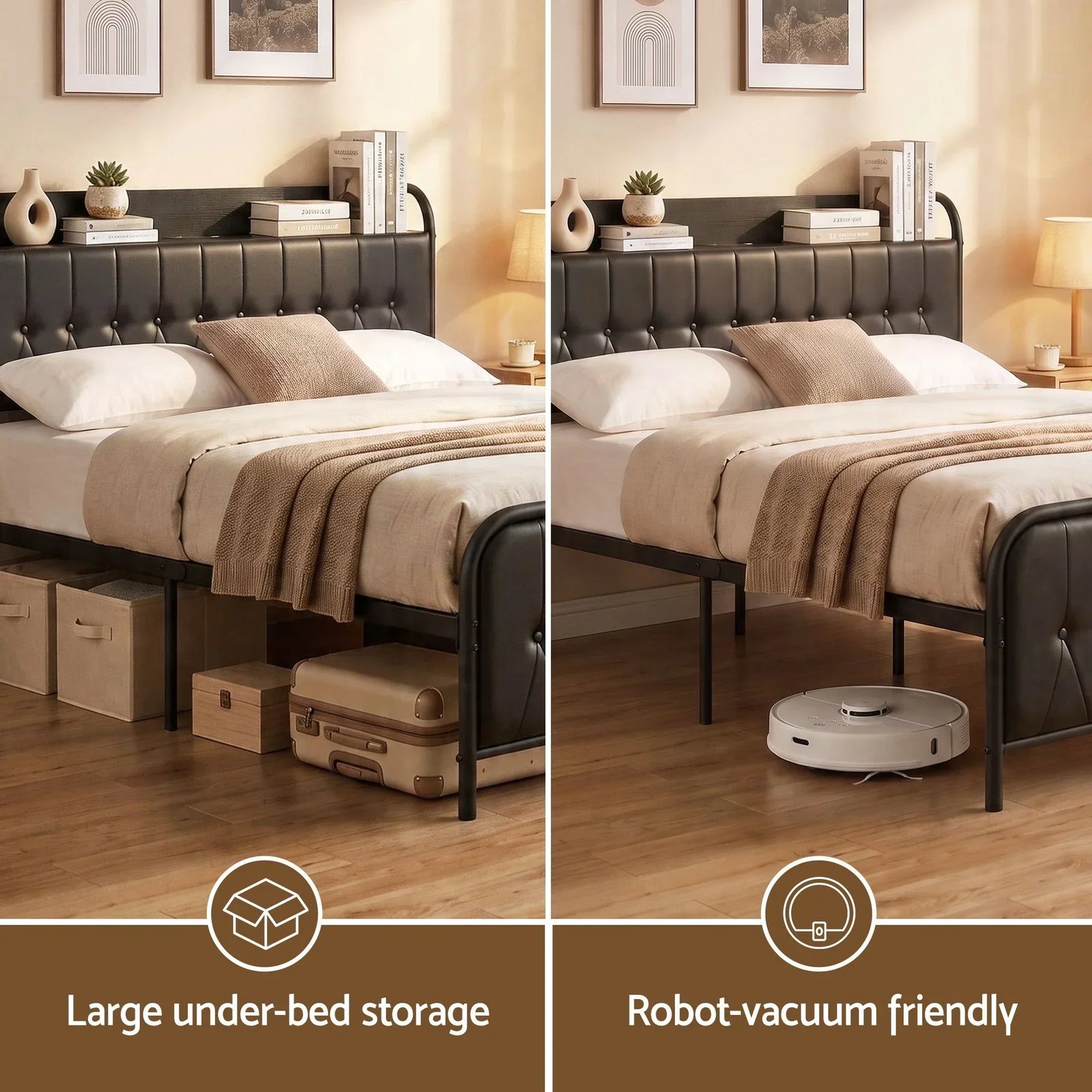 King Bed Frame with Storage Headboard SAA Certified Charging Station