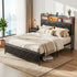 Double Bed Frame with LED Lights Storage Headboard 2 USB 2 AC Outlets Charging Station