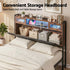 Double Bed Frame with LED Lights Storage Headboard 2 USB 2 AC Outlets Charging Station