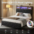 Double Bed Frame with LED Lights Storage Headboard 2 USB 2 AC Outlets Charging Station