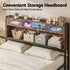King Bed Frame with LED Lights and Storage Headboard Charging Station