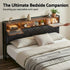 King Bed Frame with LED Lights and Storage Headboard Charging Station