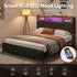 King Bed Frame with LED Lights and Storage Headboard Charging Station