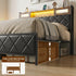King Bed Frame with LED Lights and Storage Headboard Charging Station