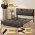 King Bed Frame with LED Lights and Storage Headboard Charging Station