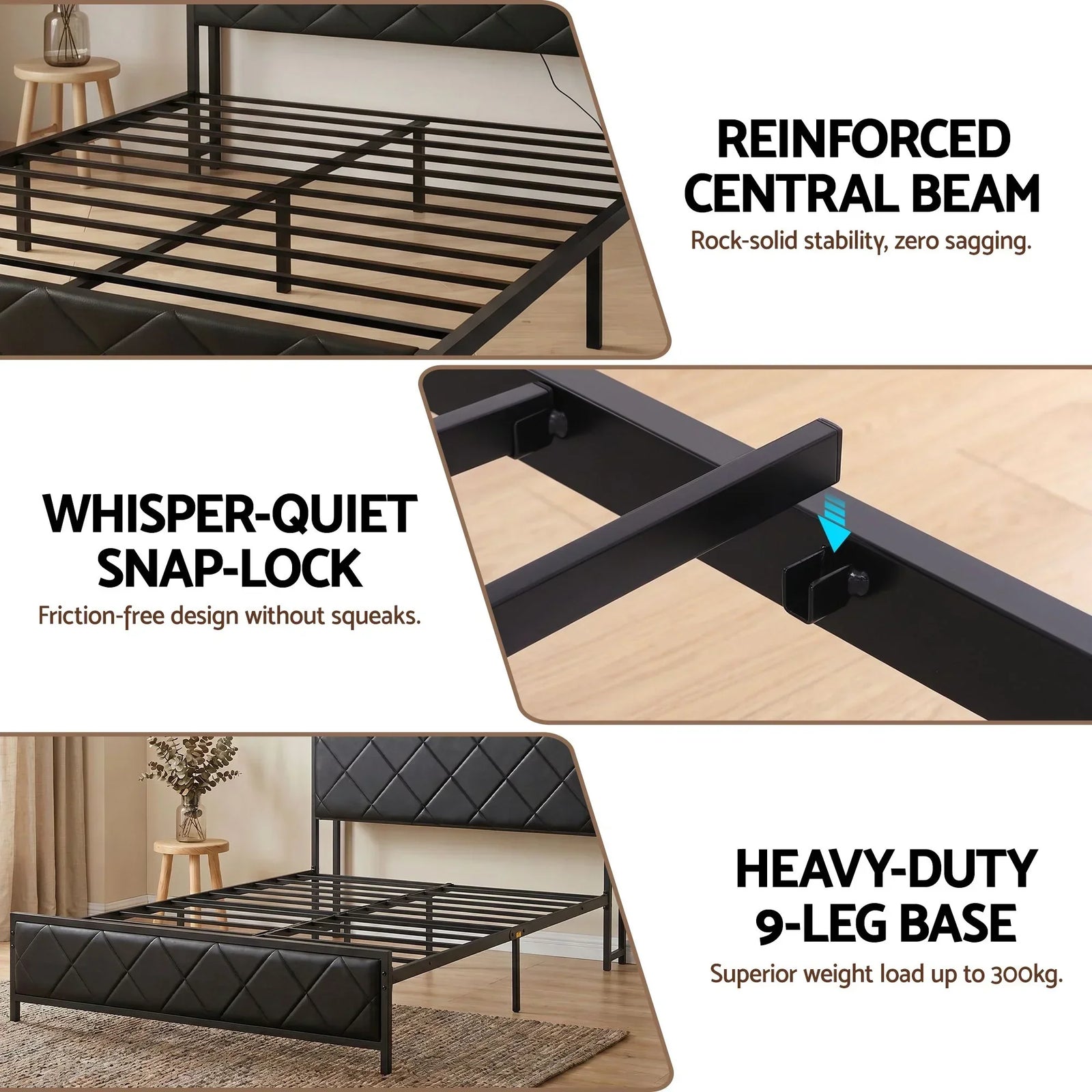 Queen Bed Frame with LED Lights and Storage Headboard Charging Station