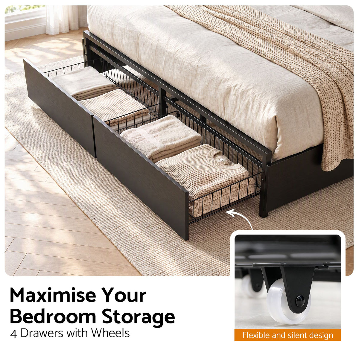 Artiss King Bed Frame with Storage, 4 Drawers and Charging Station
