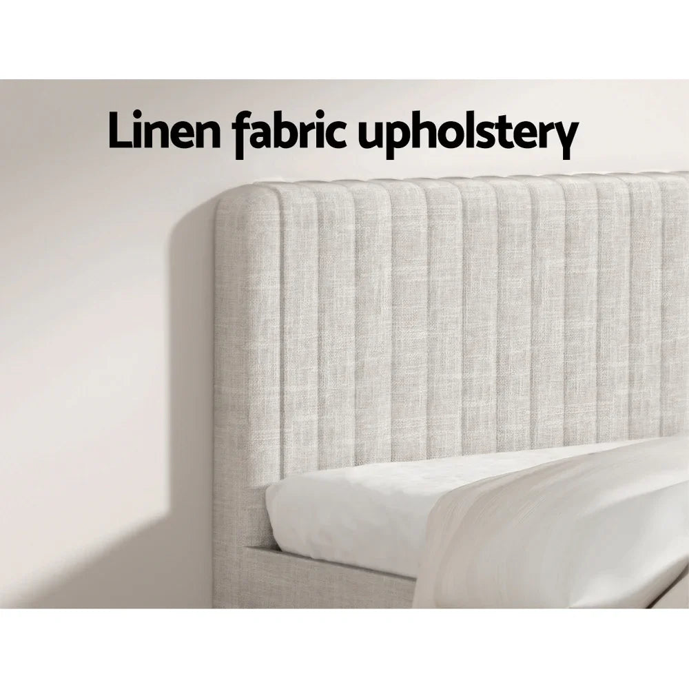 BedStory King Bed Frame with Mattress Set Platform Base Pocket Coil Linen Upholstered