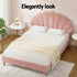 Artiss Double Bed Frame and Round Coffee Table Set Pink Velvet Bedhead with Wooden Side Table