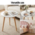 Artiss Double Bed Frame and Round Coffee Table Set Pink Velvet Bedhead with Wooden Side Table