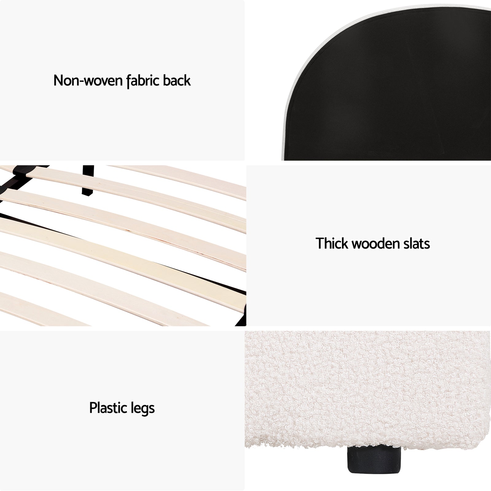 Queen Bed Frame Bedside Table Set Gas Lift Storage Base with Boucle Fabric Upholstered Headboard 2 Drawer Nightstand for Bedroom Furniture