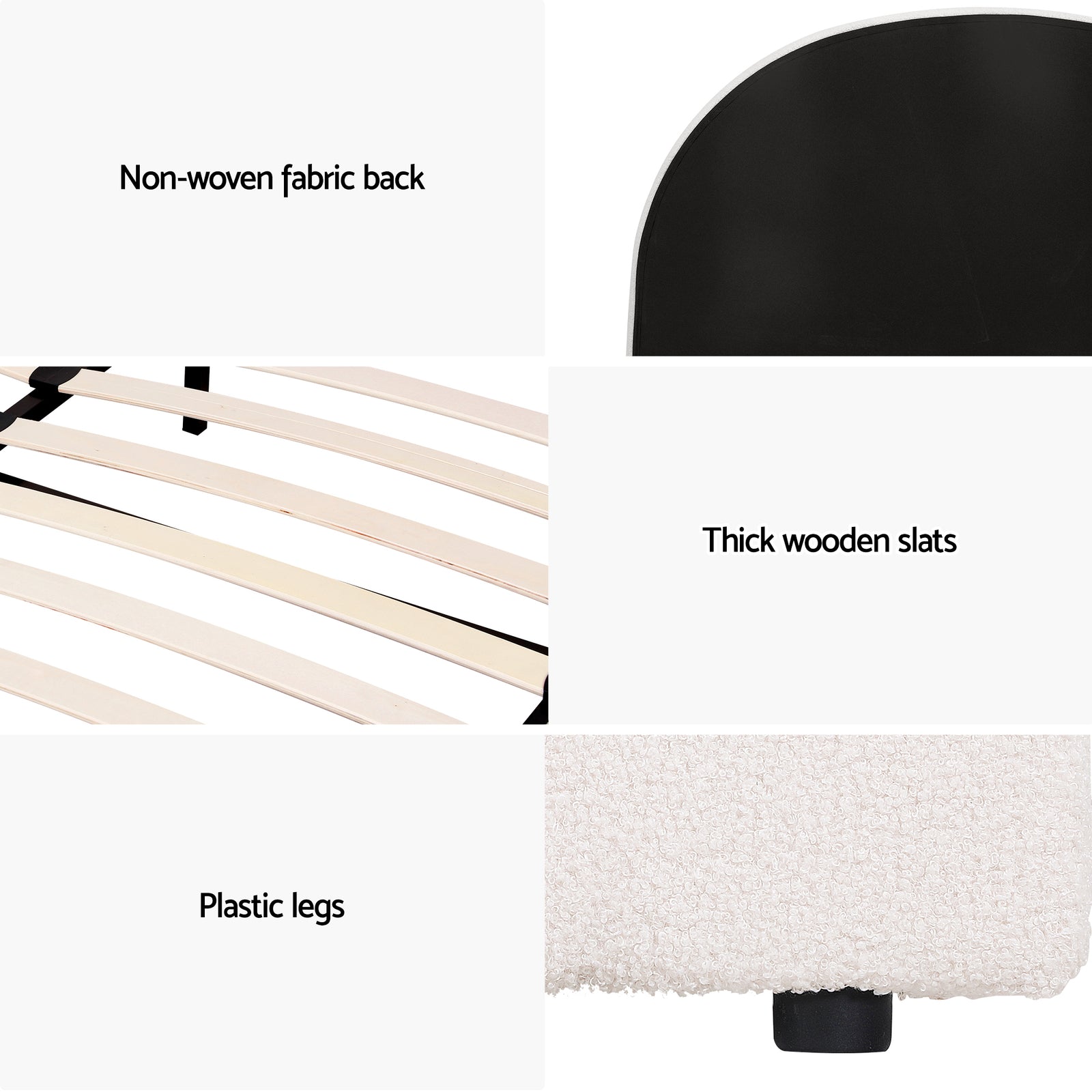 Gas Lift Queen Bed Frame with Bedside Table Set Boucle Fabric Upholstered Platform Bed Nightstand