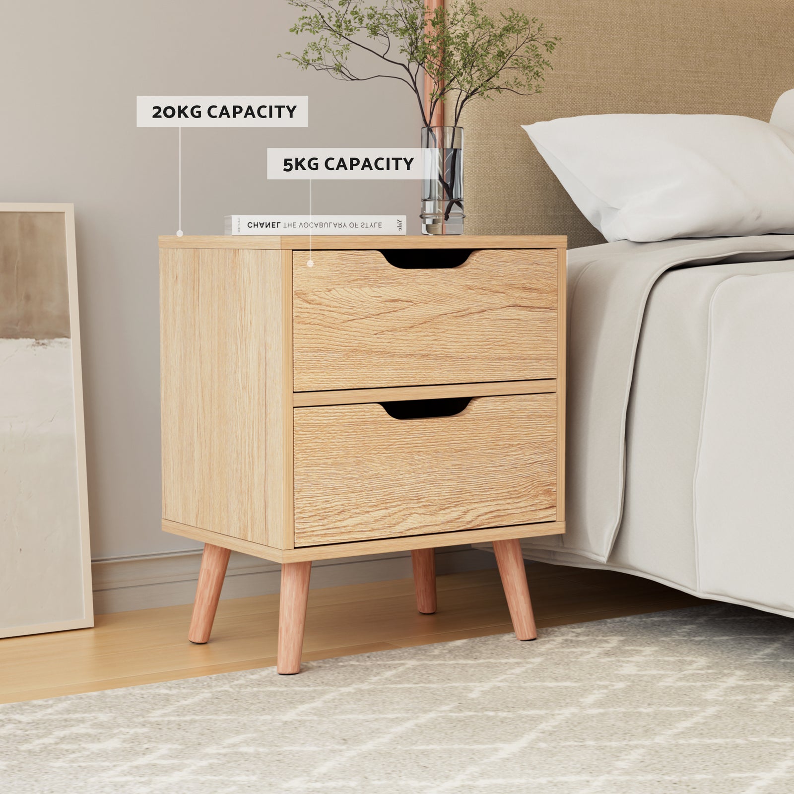 Gas Lift Queen Bed Frame with Bedside Table Set Boucle Fabric Upholstered Platform Bed Nightstand