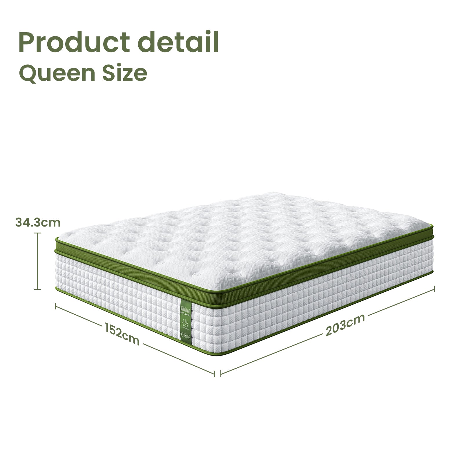 Queen Bed Frame Mattress Set Platform Upholstered Hybrid Pocket Coil