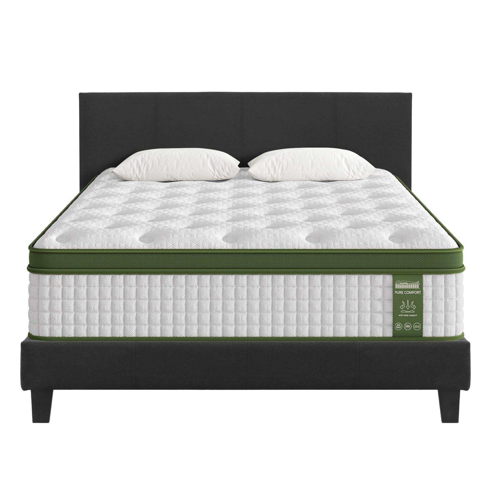 Queen Bed Frame Mattress Set Platform Upholstered Hybrid Pocket Coil
