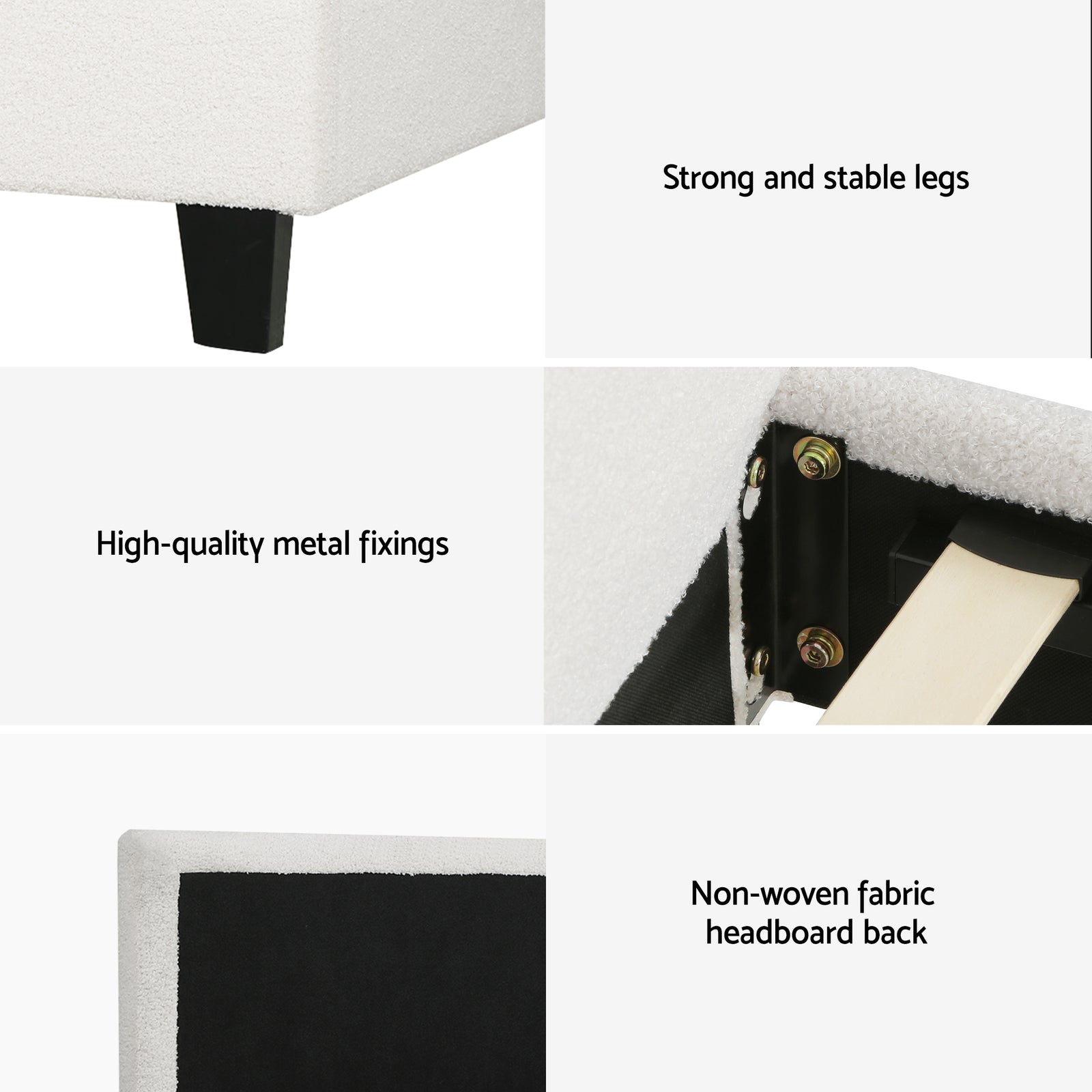 Single Bed Frame with Hybrid Mattress Set 30cm Medium Firm Platform Headboard Boucle Upholstered Pocket Coil for Pressure Relief