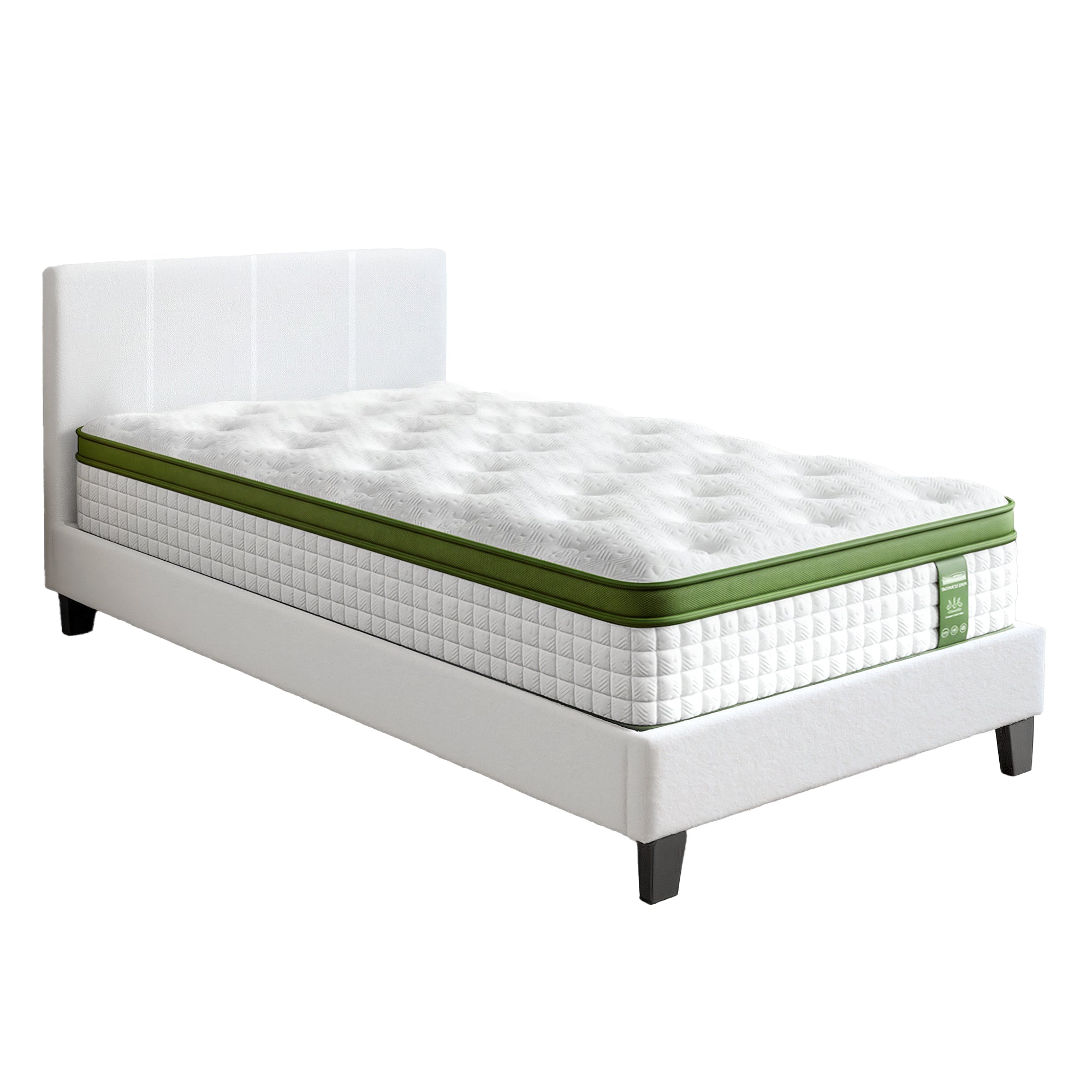 Single Bed Frame with Hybrid Mattress Set 30cm Medium Firm Platform Headboard Boucle Upholstered Pocket Coil for Pressure Relief