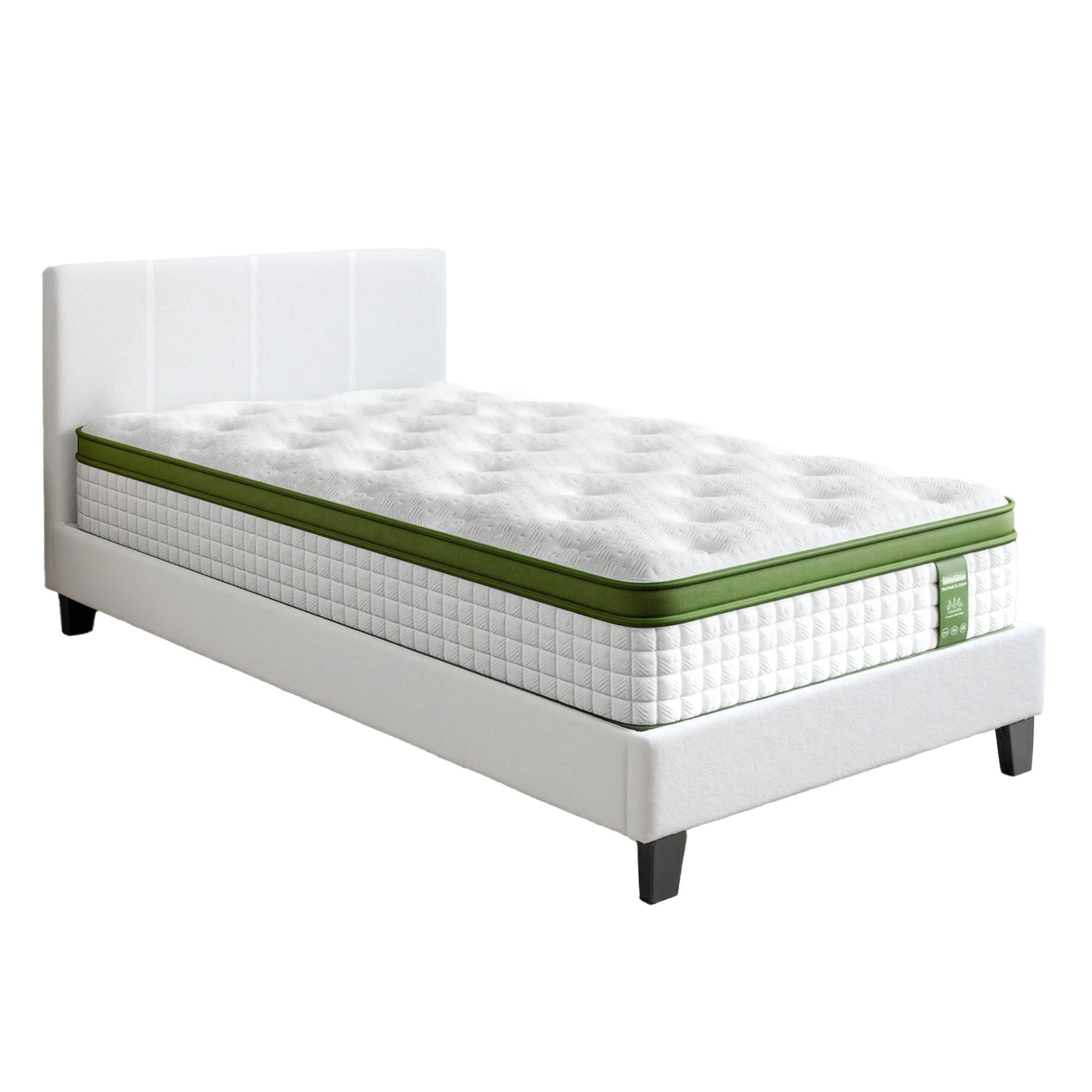 Single Bed Frame with Hybrid Mattress Set 30cm Medium Firm Platform Headboard Boucle Upholstered Pocket Coil for Pressure Relief