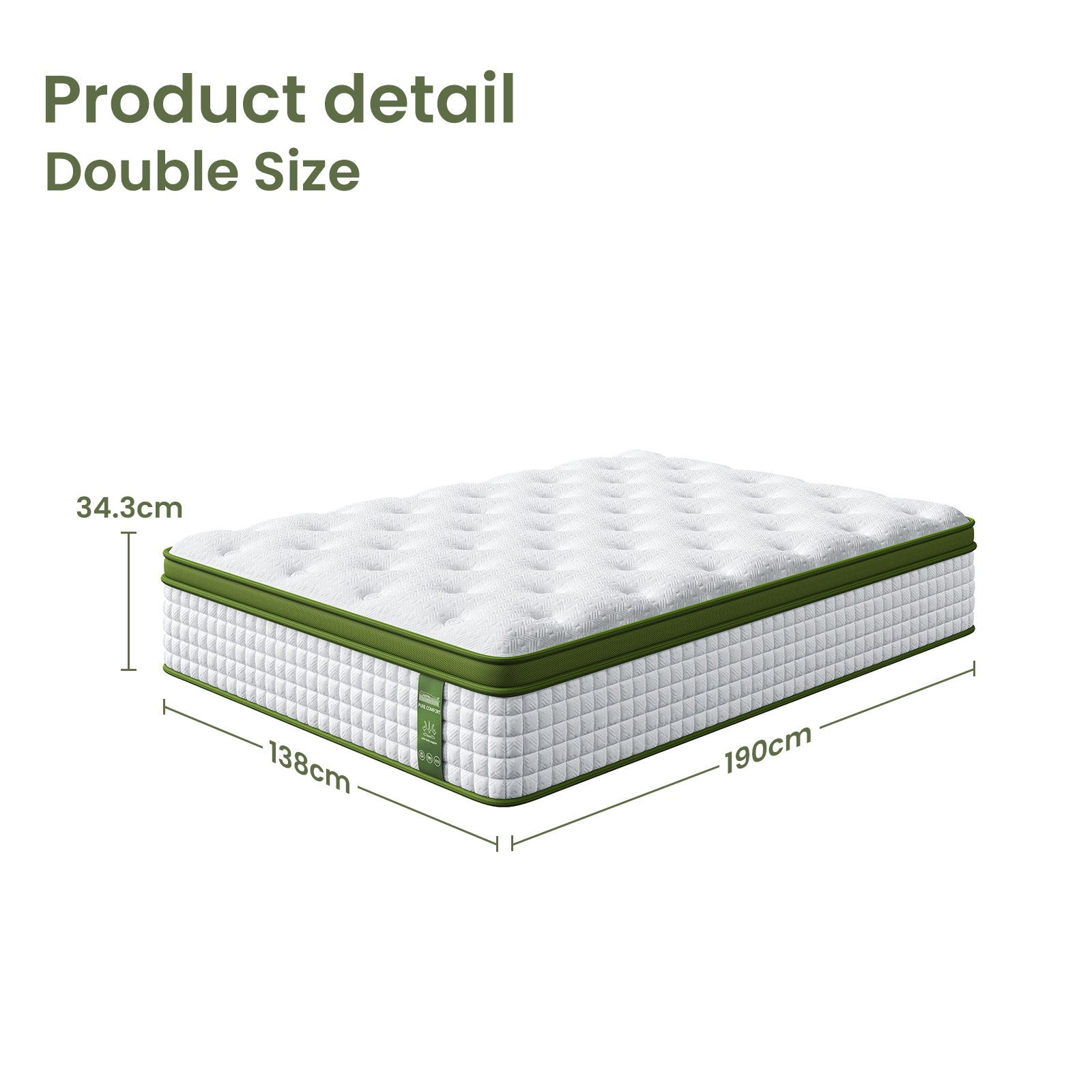 Double Bed Frame and Hybrid Mattress Bundle with Headboard White