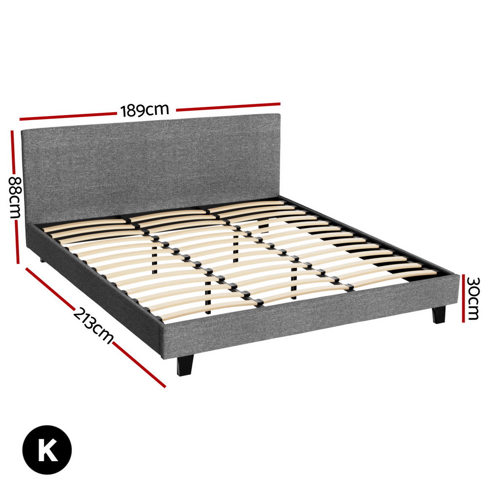 King Bed Frame Set With Hybrid Mattress Medium Firm Linen Grey
