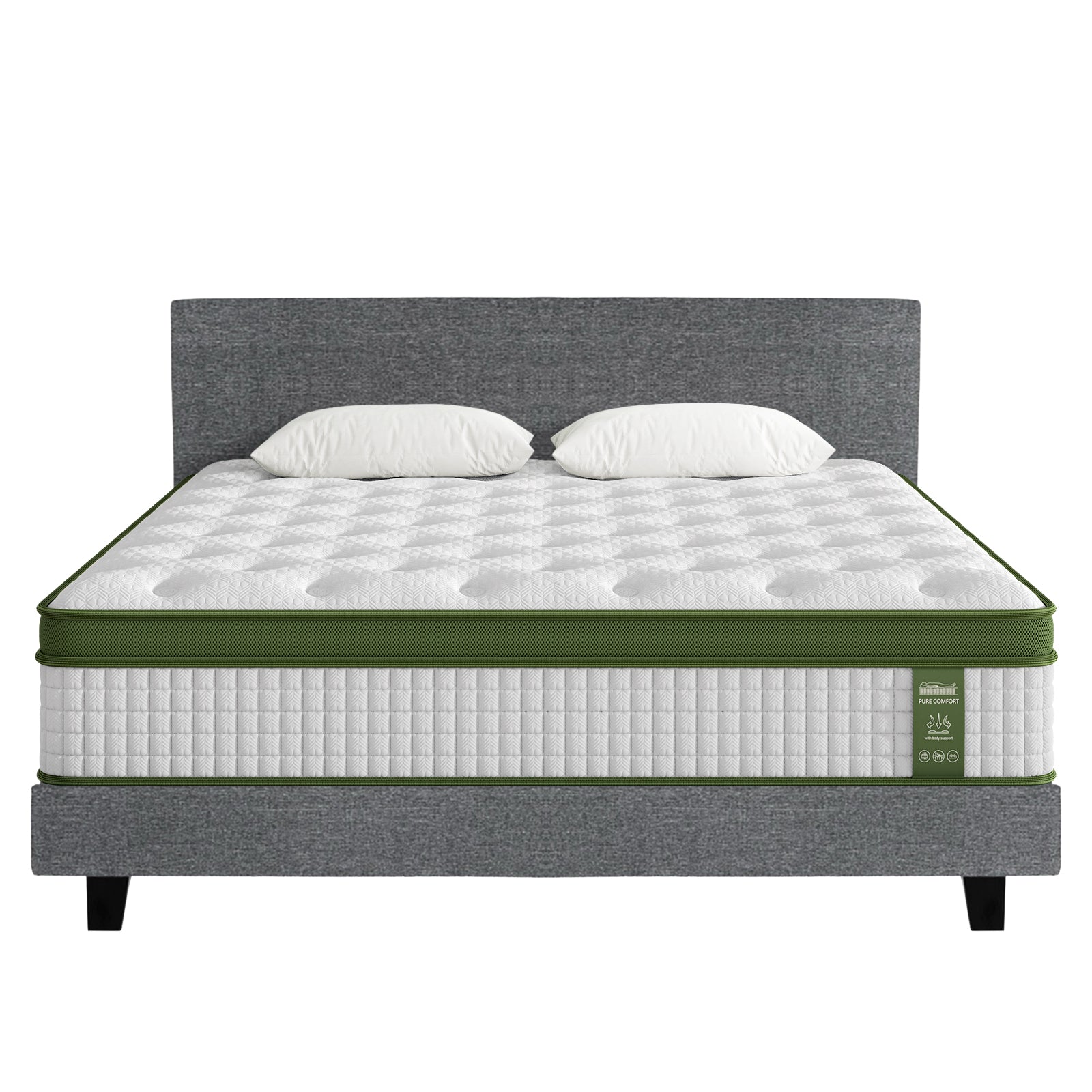 King Bed Frame Set With Hybrid Mattress Medium Firm Linen Grey