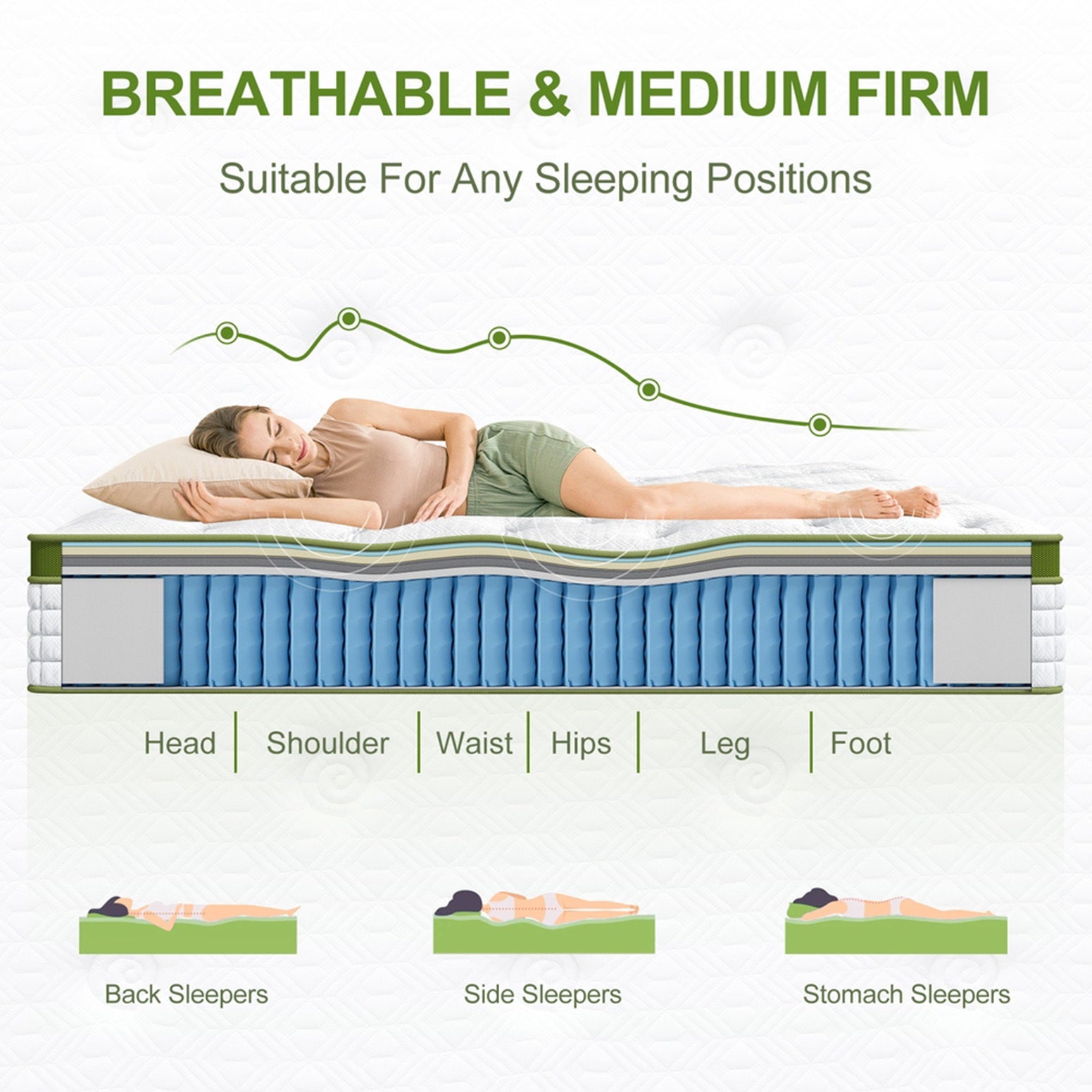 Double Bed Frame Platform White PVC Leather Hybrid Mattress Modern