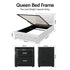 King Single Bed Frame Storage White Leather Gas Lift Bed Black Bedside Table Set