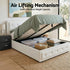 King Single Bed Frame Storage White Leather Gas Lift Bed Black Bedside Table Set