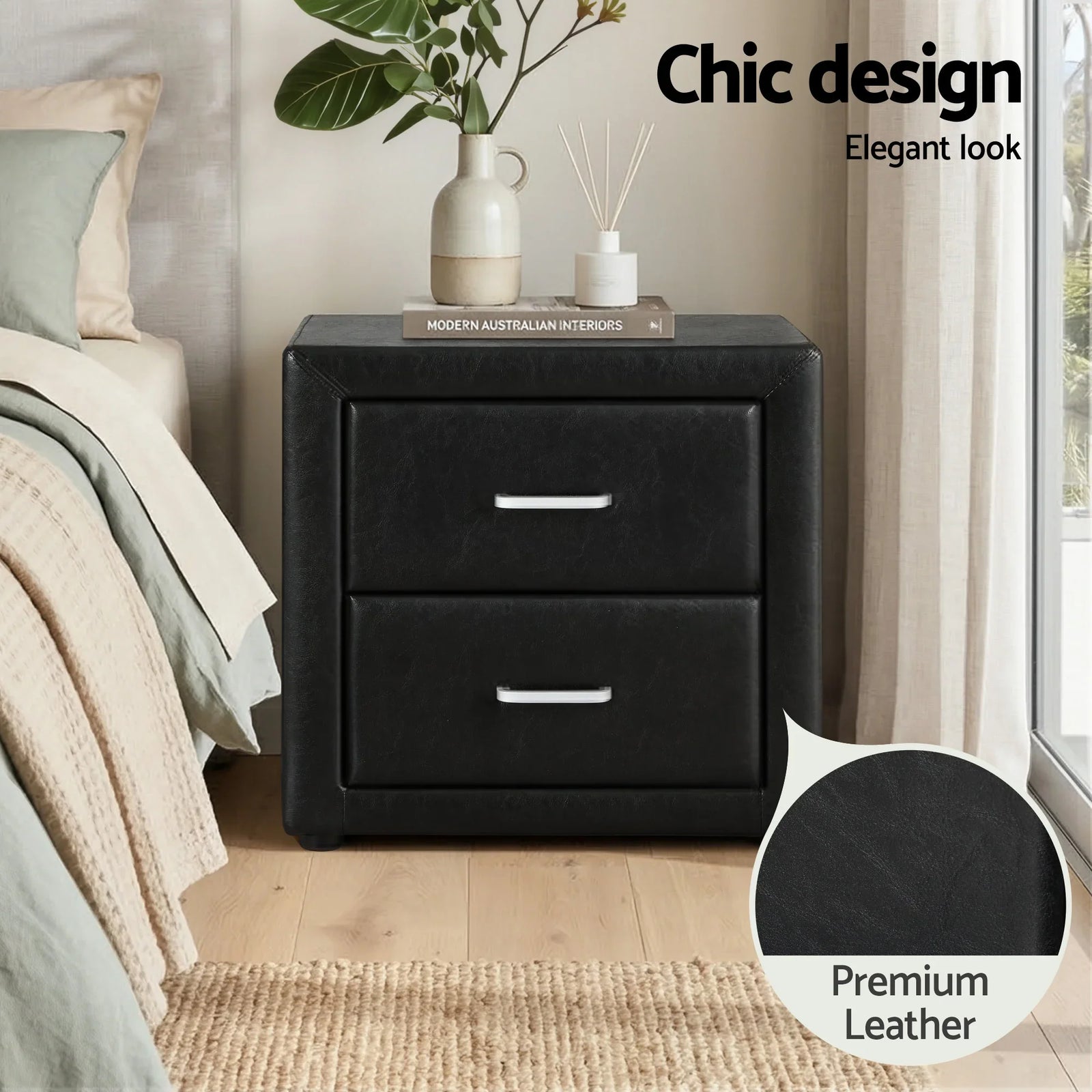 King Single Bed Frame Storage White Leather Gas Lift Bed Black Bedside Table Set