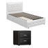 King Single Bed Frame Storage White Leather Gas Lift Bed Black Bedside Table Set