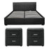 Artiss Gas Lift Queen Bed Frame and 2 Bedside Table Set Leather Black