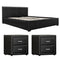 Gas Lift Queen Bed Frame with 2 Bedside Tables PU Leather Set - Black