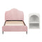 King Single Velvet Storage Bed Frame with Bedside Table, Pink Colour Set