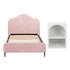 King Single Storage Bed Frame Velvet with Bedside Table Pink