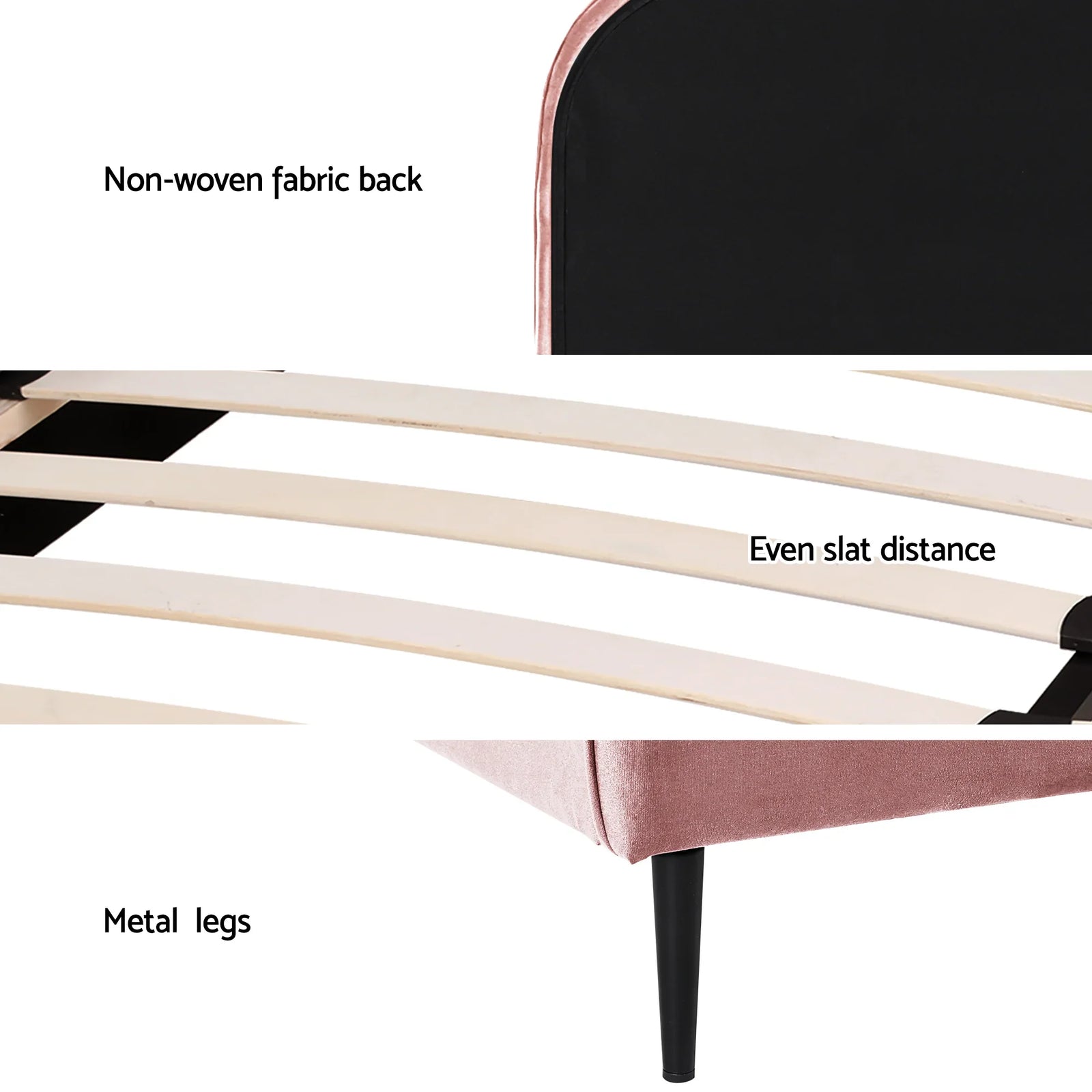King Single Storage Bed Frame Velvet with Bedside Table Pink