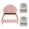 Artiss King Single Bed Frame Set – Pink Velvet, Scallop Headboard + 2 Tables