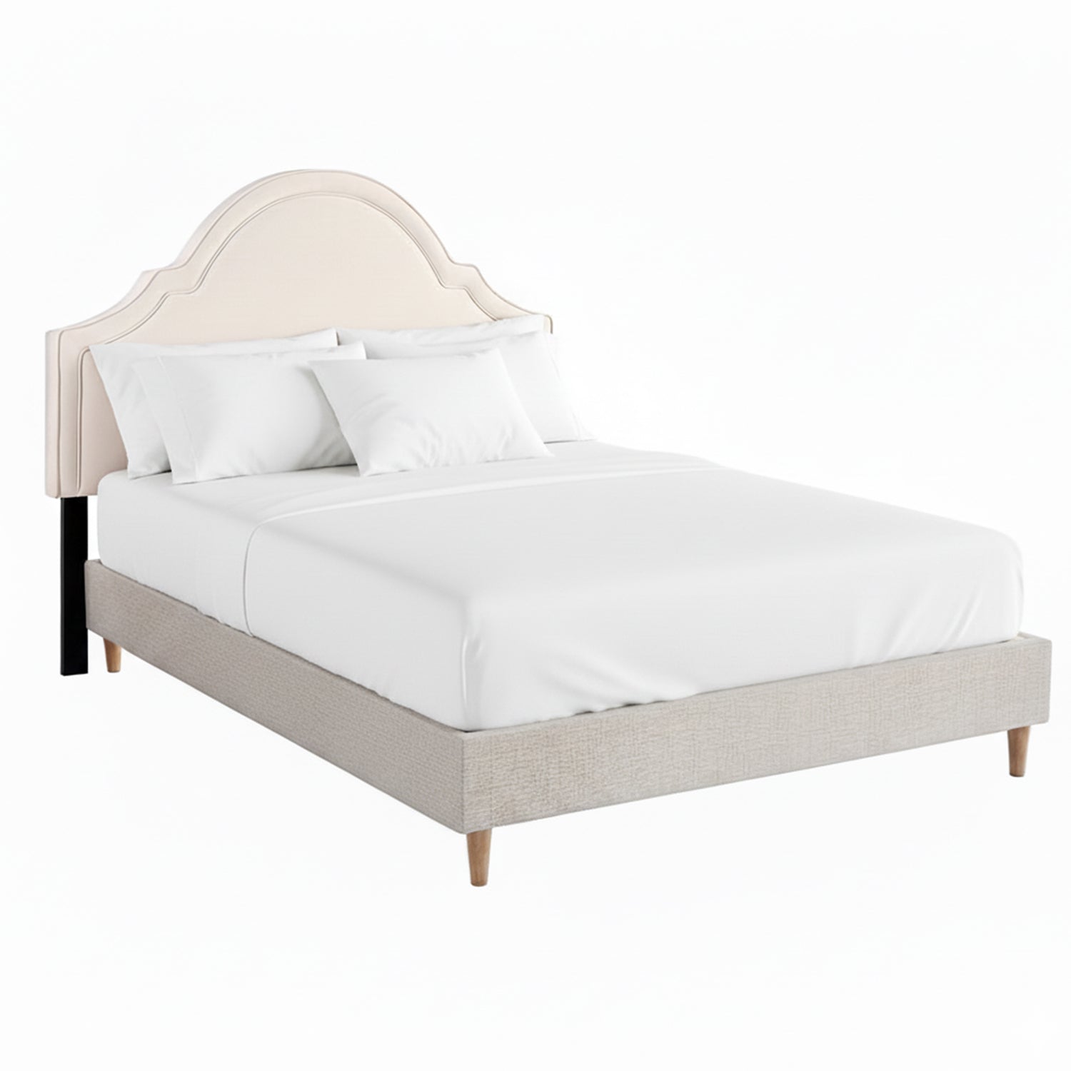 Queen Bed Frame with Storage Scalloped Velvet Headboard Wooden Platform Base
