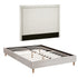 Queen Bed Frame Platform Bed Base Upholstered Headboard Linen Fabric Beige