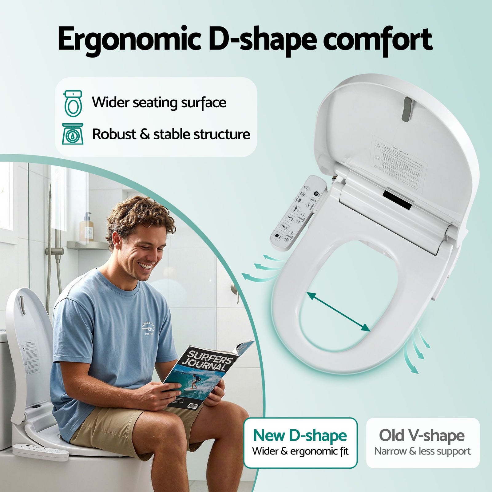 Smart Electric Bidet Toilet Seat Cover D-Shape SIAA Material Certified