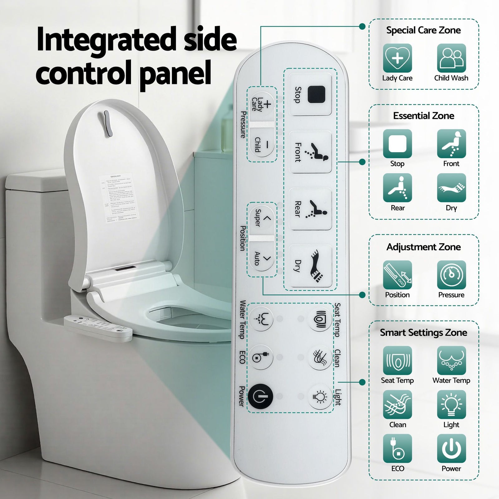 Smart Electric Bidet Toilet Seat Cover D-Shape SIAA Material Certified