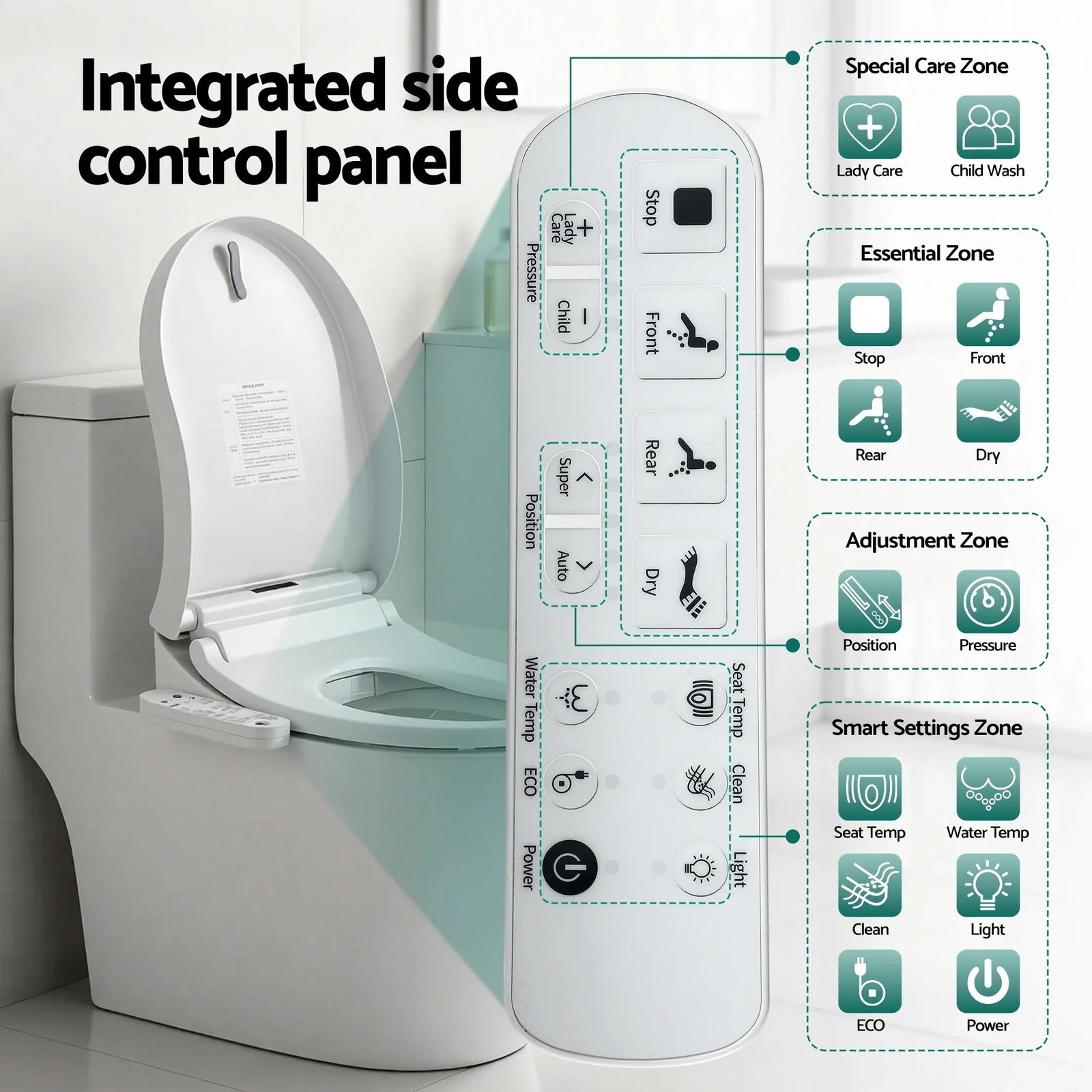 Smart Electric Bidet Toilet Seat Cover D-Shape SIAA Material Certified