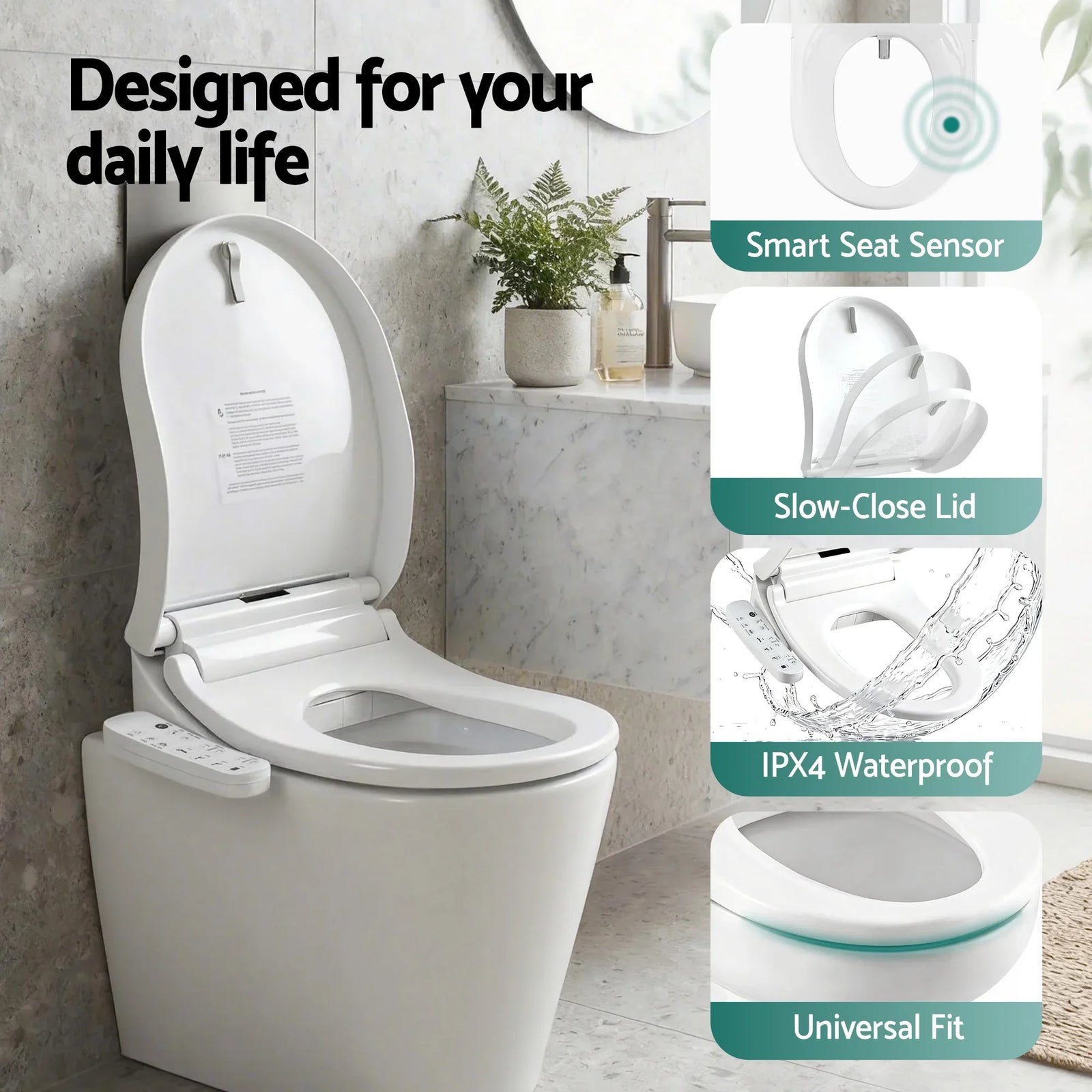 Smart Electric Bidet Toilet Seat Cover D-Shape SIAA Material Certified