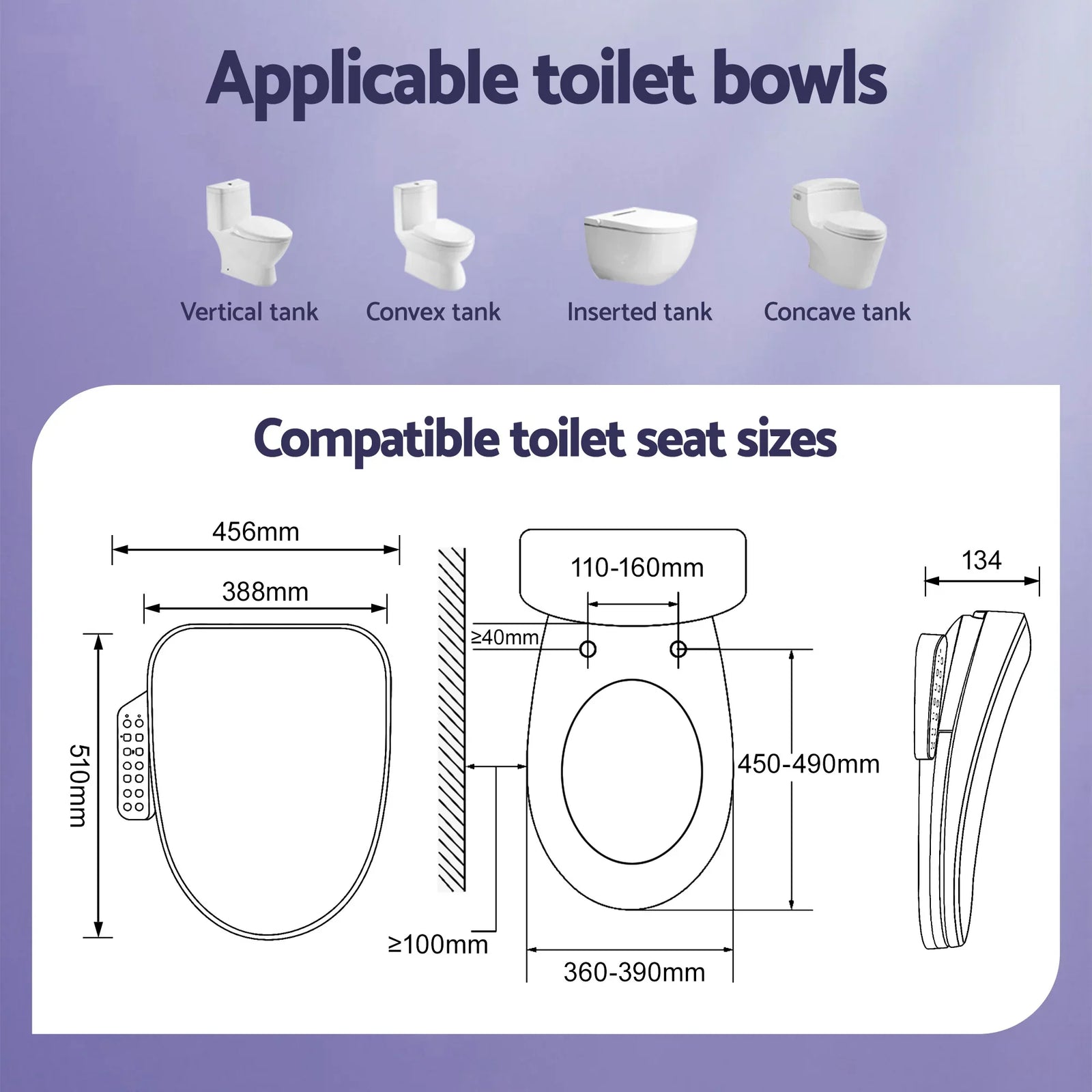 Electric Bidet Toilet Seat Cover Heated Warm Water Dryer LED Night Light