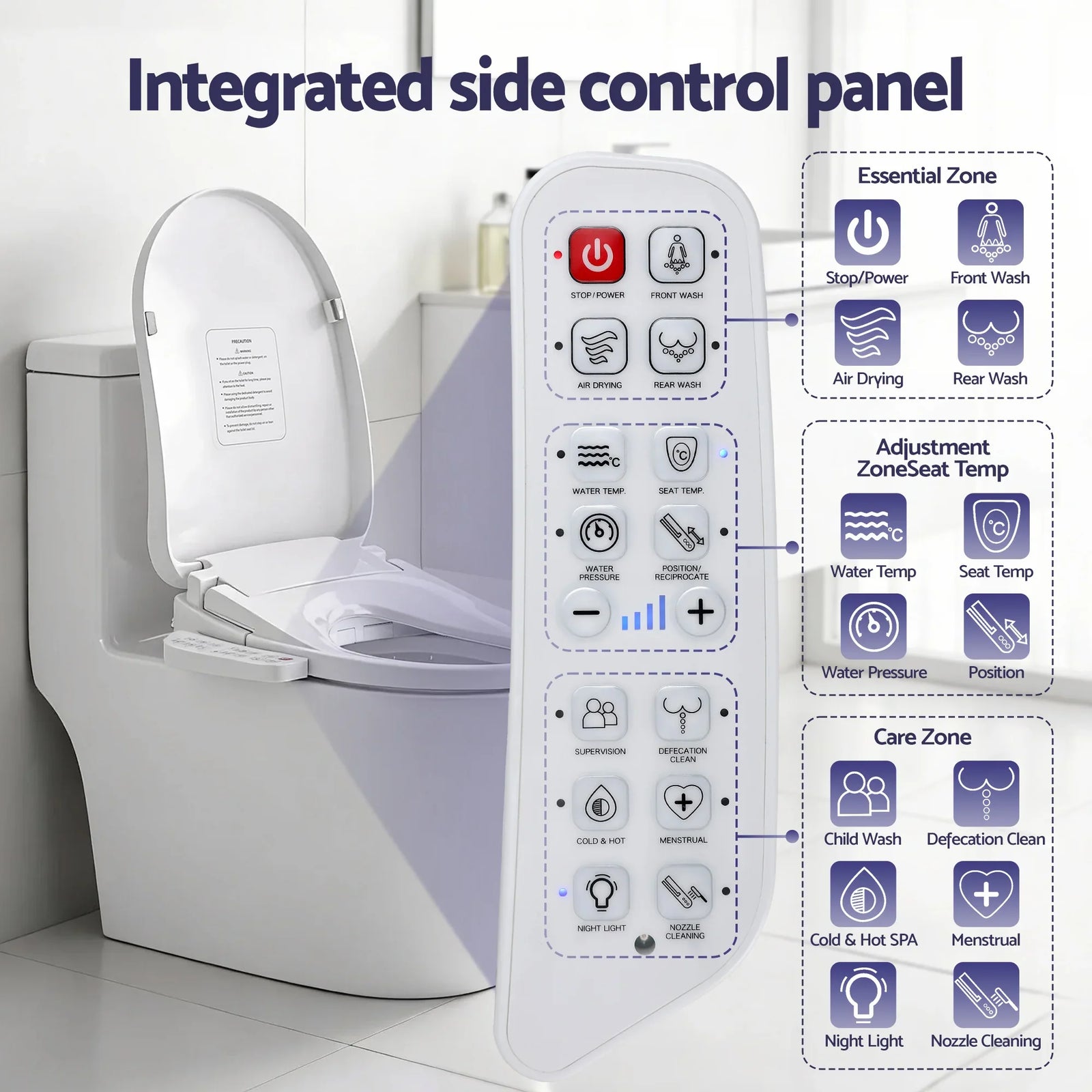 Electric Bidet Toilet Seat Cover Heated Warm Water Dryer LED Night Light