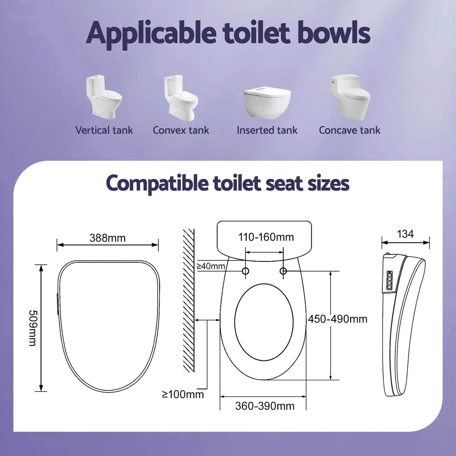 Smart Electric Bidet Toilet Seat Wireless Remote Heated Dryer Auto Wash